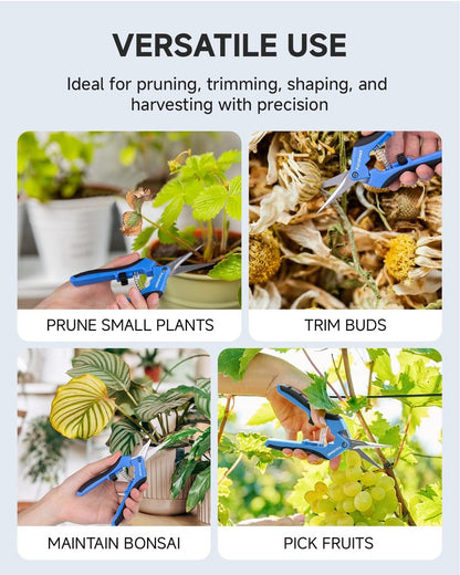 Fondwell 6.5" Pruning Shears Trimming Scissors: 2 Pack Straight & Curved Garden Snips with Micro Tip - Premium Plant Clippers for Precision Cutting