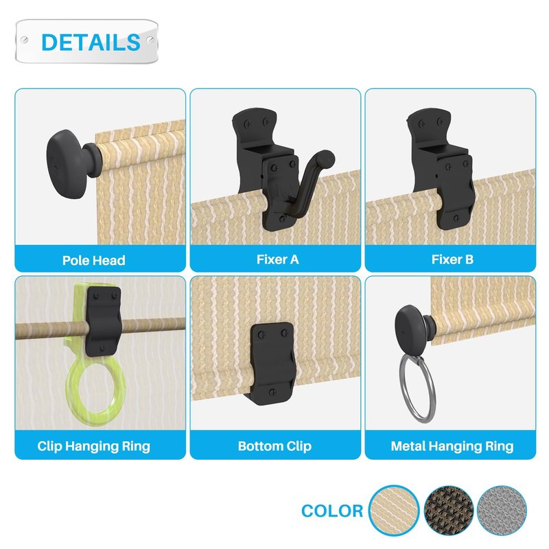 Patio Shades Roll Up Outdoor 8'Wx6'H Foldable Roller Shade Patio Blinds Exterior Block Sun Screen for Outside Porch Deck Balcony Pergola Carport, Beige