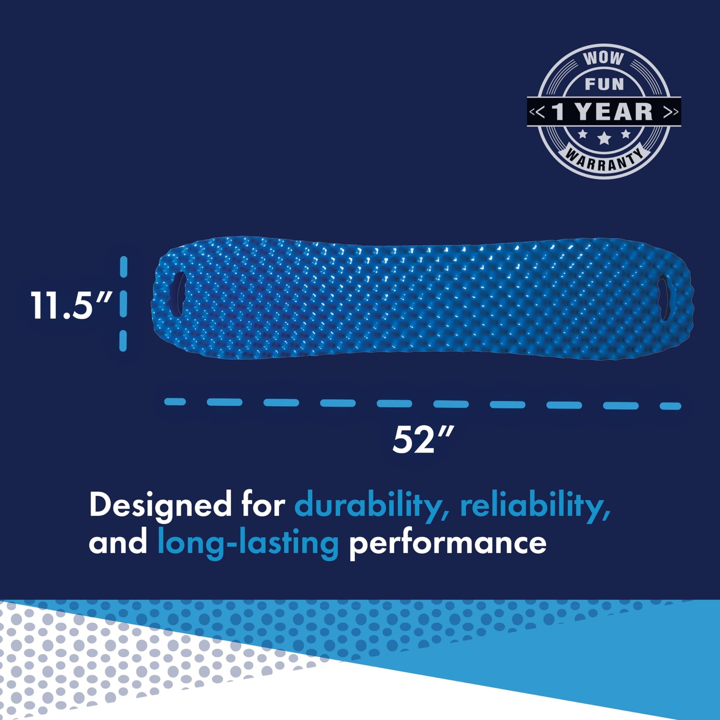 WOW Sports Flat Foam Pool Plank Noodle - Blue - 52 in - Supports Up to 250 lbs - For Kids & Adults