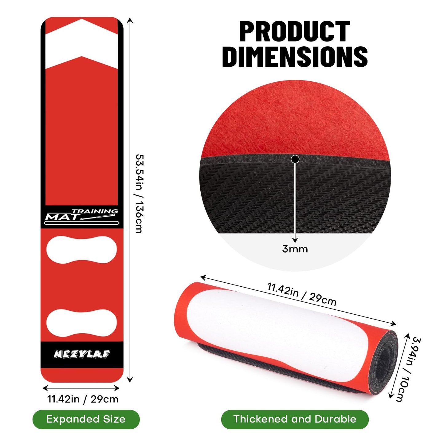 Nezylaf Softball Pitching Mat for Young Baseball Beginner - Non-Slip Portable Softball Training Mat for Hitting Practice - 54'' x 12'' Durable Batting Mat for Indoor/Outdoor Use (Lightweight)