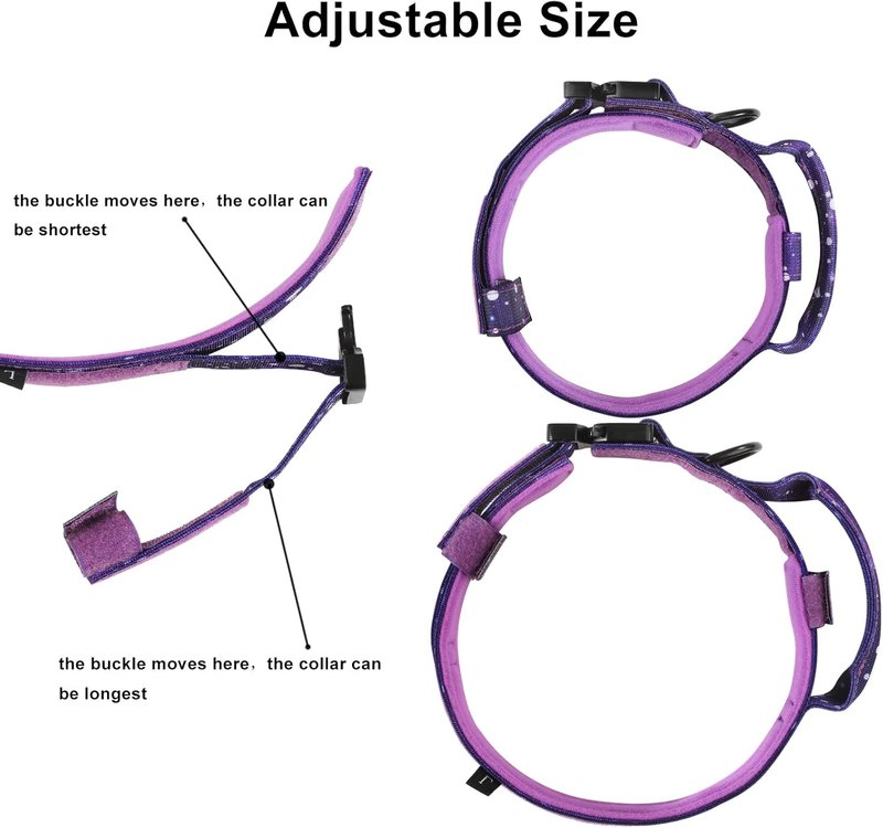 Tactical Dog Collar - Adjustable Military Nylon with Control Handle & Heavy Metal Buckle | Large Purple Sky