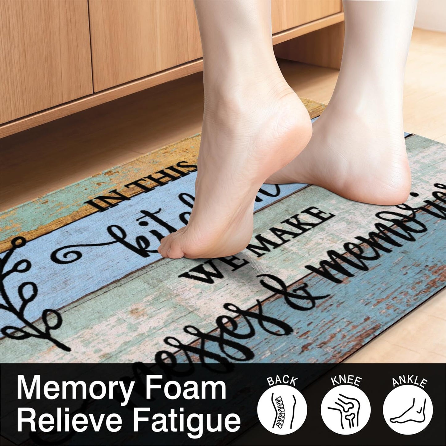 Farmhouse Kitchen Rug Sets of 2 Piece Cushioned Comfort Mat for Home & Office Non Slip Rugs and Mats Anti Fatigue Kitchen Mats for Kitchen Floor Comfort Standing Carpet Runner Rugs17.3 47"+17.3" 30"
