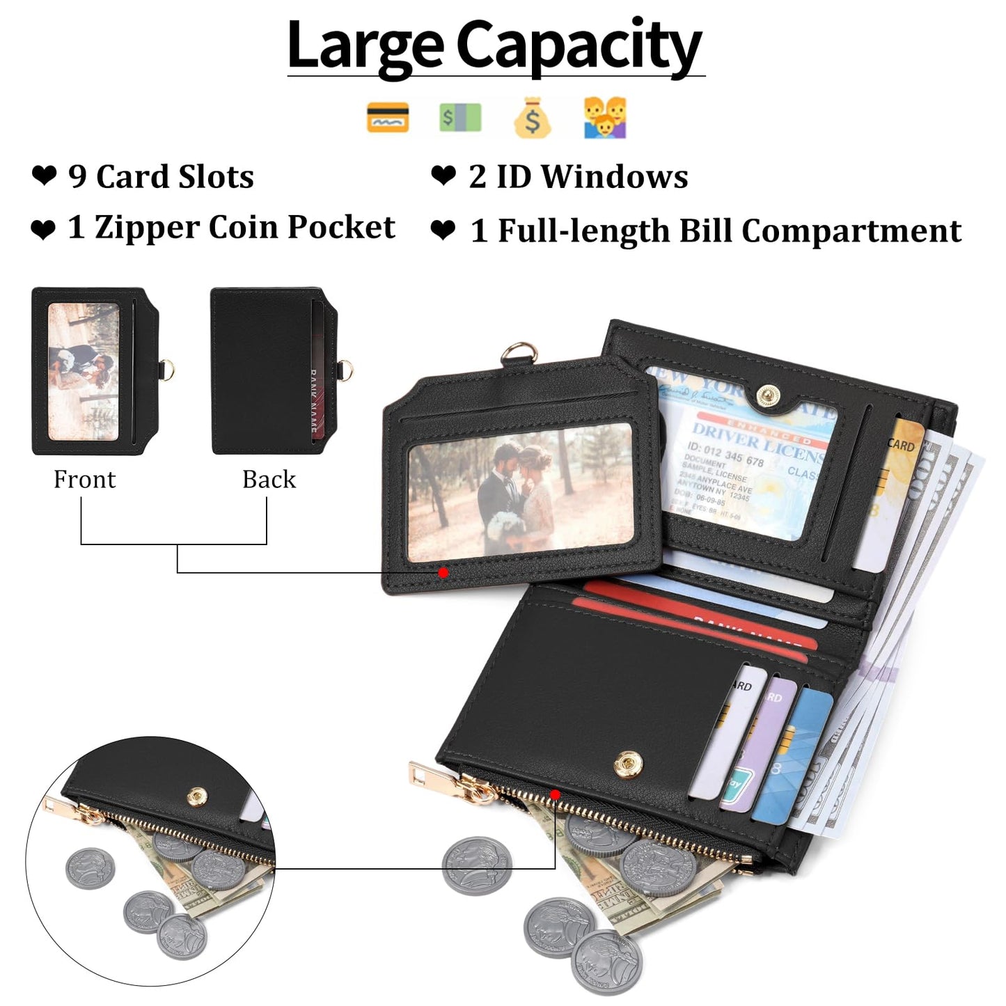 FALAN MULE Small Wallet Women RFID Blocking Bifold Compact Card Holder Vegan Leather Wallet for Women with ID Window