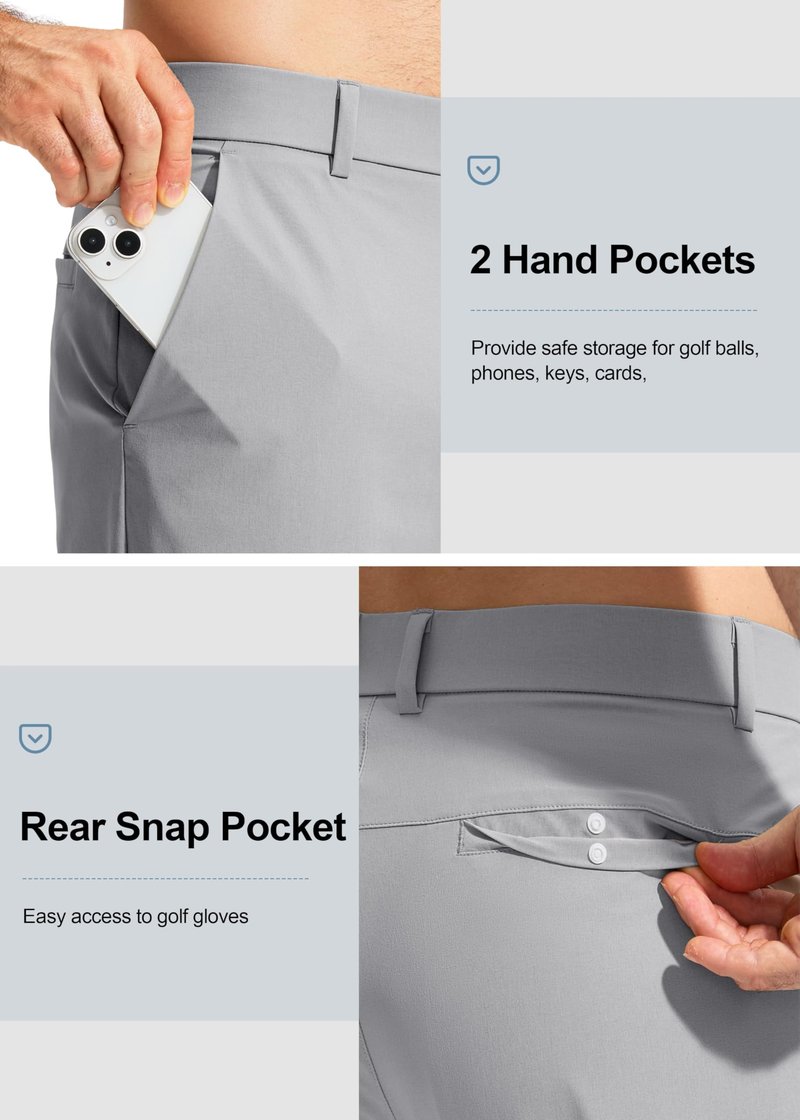 Pudolla Men's Golf Pants Work Dress Comfy Pants Casual Slacks Trousers with Pockets(Light Grey 28Wx32L)