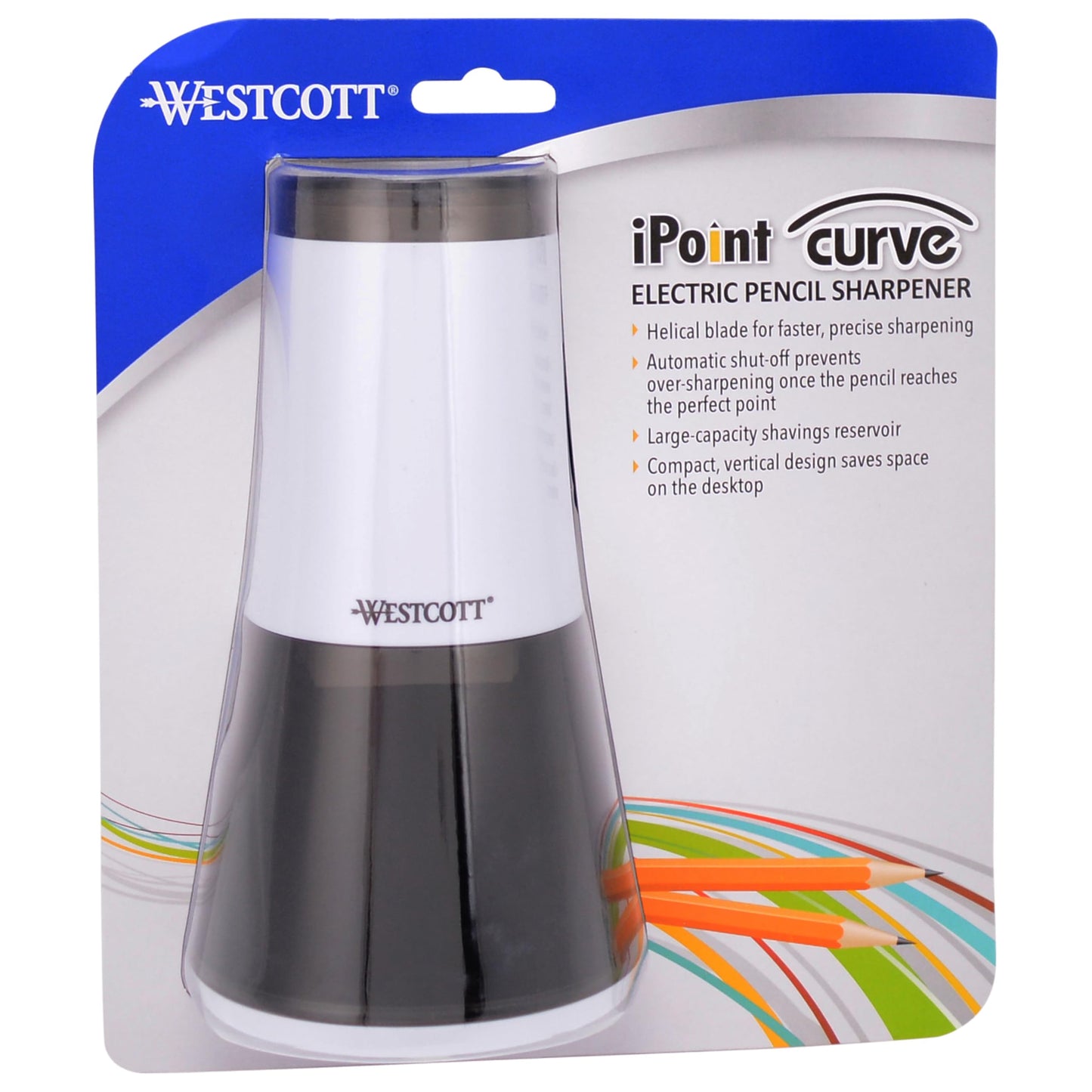 Westcott iPoint Curve Electric Pencil Sharpener, White