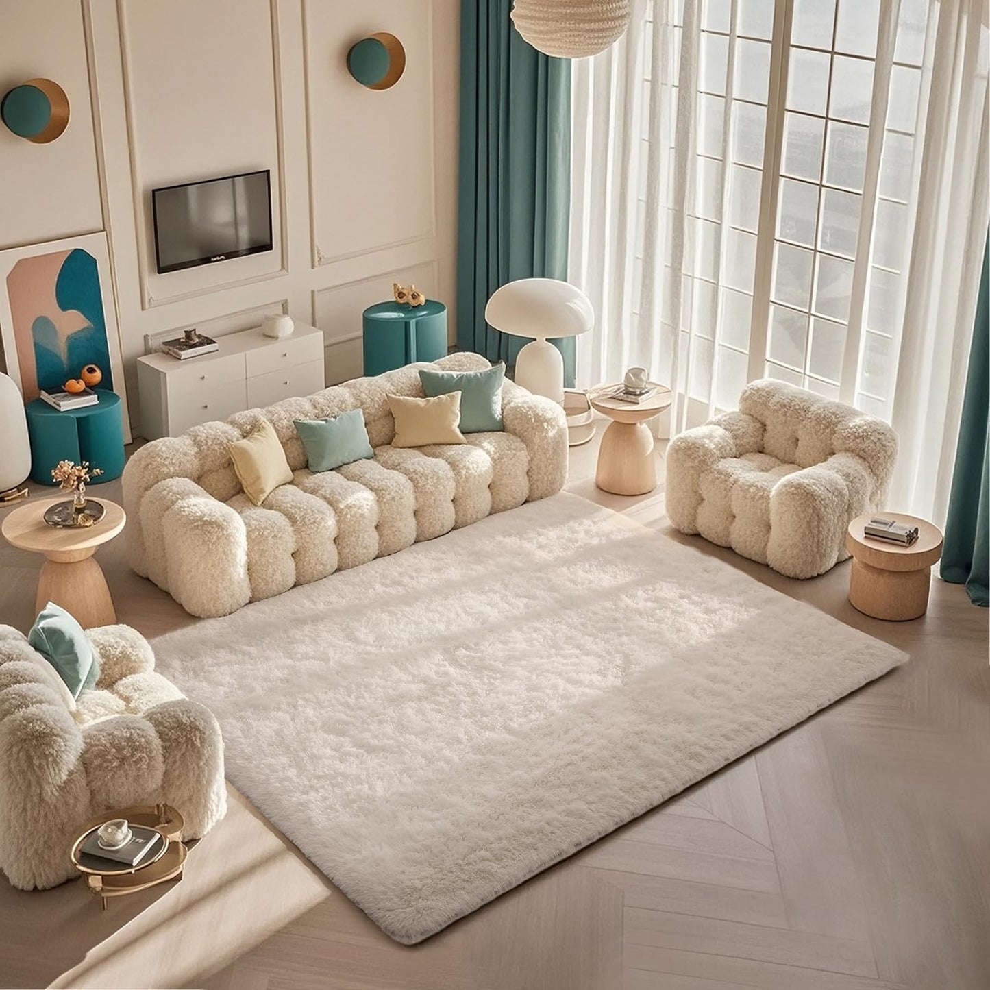 Ophanie 5x7 Area Rugs for Living Room Ivory, Fluffy Shag Large Fuzzy Plush Soft Rug, Shaggy Floor Big Carpets for Bedroom Nursery, Kids Home Decor Aesthetic