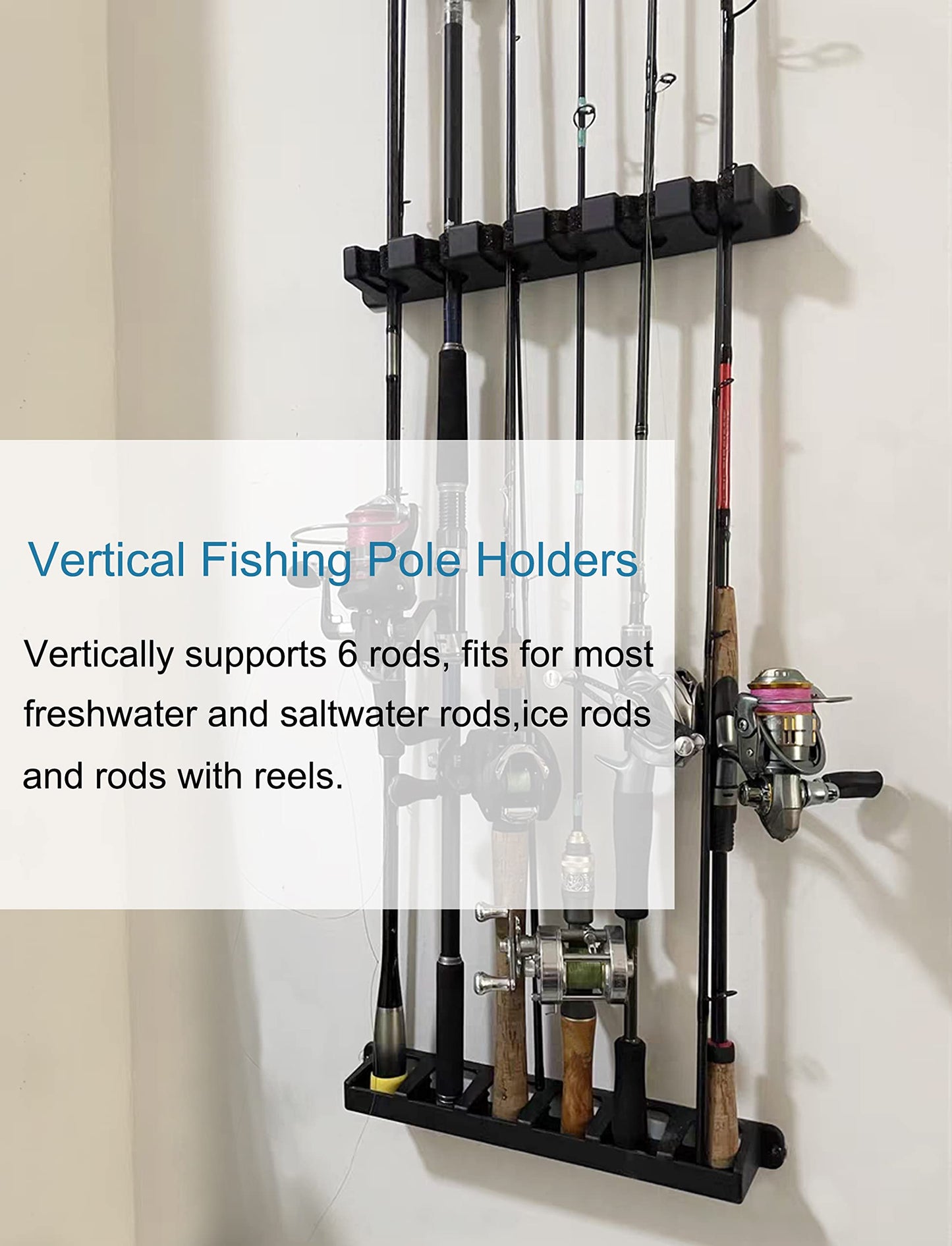 Ducurt Horizontal Fishing Rod Rack Holders Wall-mounted Fish Pole Holder for Garage & Boat 6-Rod Storage Racks -1 Pair Rod Holder Rod Holder (2 Pair Vertical Black)