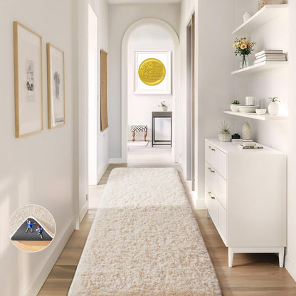 Ophanie Runner Rug for Hallway, 2x5 Upgrade Non-Slip Fluffy Soft Bedside Rugs, Bedroom Living Room Ivory Shaggy Carpet for Kids Girls Boys Dorm Nursery Home Decor Aesthetic