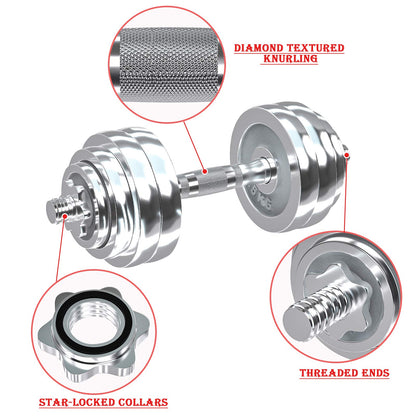 VIVITORY Fitness Dumbbells Set, Adjustable Weight Sets up to 11/22/44/66/110 lbs, with Metal Connecting Rod Used As Barbell, Chromed Weights, Hardcover Gift Box, Home Gym Work Out Training Equipment