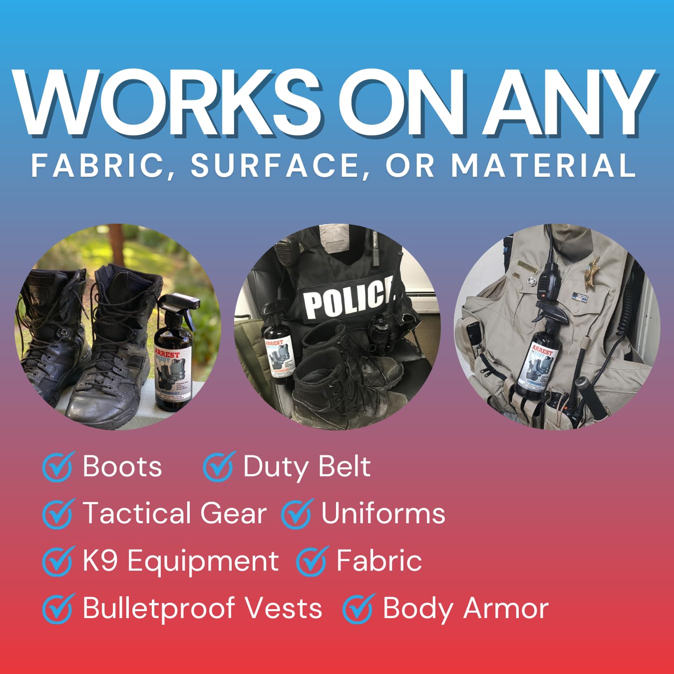 Arrest My Vest Military Grade Odor Eliminating Spray for Body Armor, Tactical Gear, and K9 Equipment. Safe on All Ballistic Vests, Fabrics, & Police Gear - 6 Pack Mix 4 oz Bottles