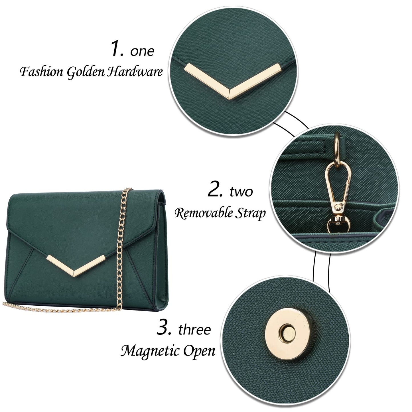 KKXIU Women Elegant Faux Leather Evening Envelope Clutch Purse Foldover Bags for Party Wedding Prom (A-Olive)