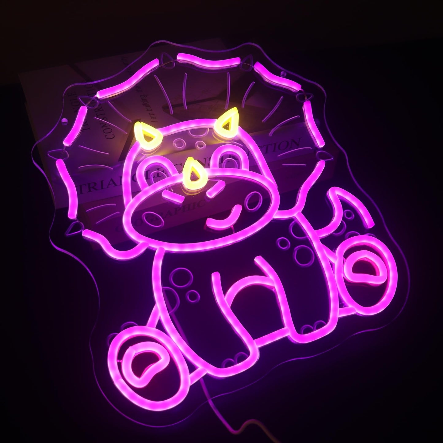 Nordstylee Cute Triceratops Dinosaur Neon Light - Pink Dimmable LED Wall Sign for Girls Room Decor, USB Powered with Hanging Kit, Bedroom Nursery Party Christmas Wall Art Gift for Dino Lovers