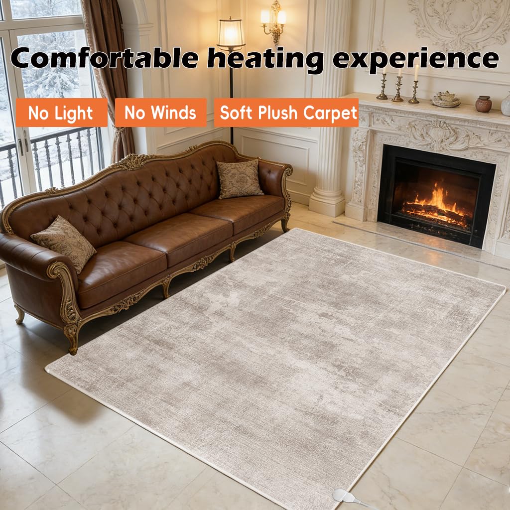 NujorWarm Graphene Electric Heating Carpet Soft Plush Heated Area Rug Heater Floor Mat with Timer Fast Warm Up for Home Office Study Playroom 120V 1000W 4.6x6.6Ft WS