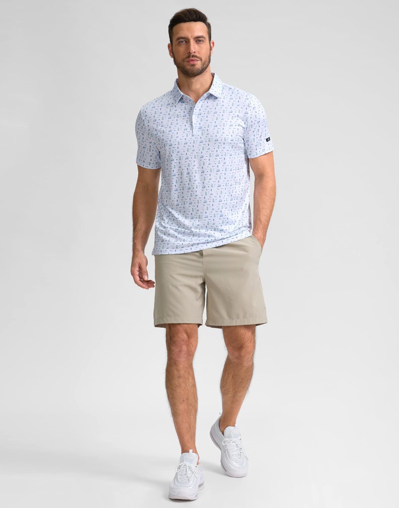 Obla Mens Golf Polo Shirts Short Sleeve Dry Fit Performance Moisture Wicking Casual Print Collared Golf Shirts for Men(White Golf Flag_XXL)