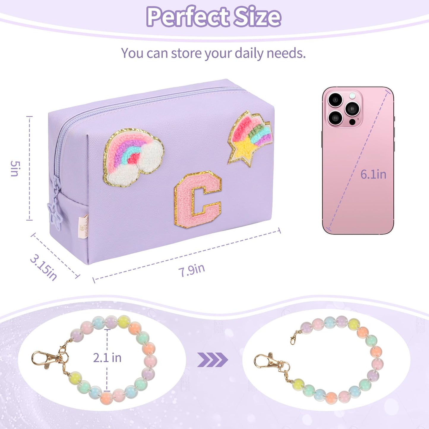Initial Makeup Bag for Girls, Cute Makeup Bag Small Cosmetic Bag Travel Make Up Organizer Pouch, Birthday Gifts for Girls 4 5 6 7 8 9 10 11 12 13 14 15 Years Old, Teen Girls Gifts Trendy Stuff