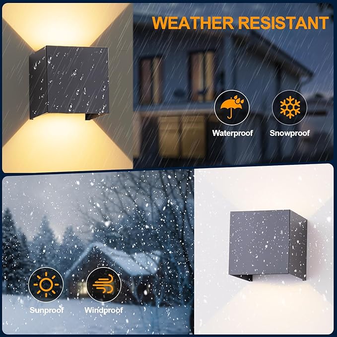 4 Pack Outdoor Wall Sconces Exterior/Interior LED Wall Lights, 4.72"Square Modern Wall Sconce Fixture Set, Up and Down Lights IP65 Outdoor Waterproof Lights, 20W Warm Light 3000K Indoor Sconce.