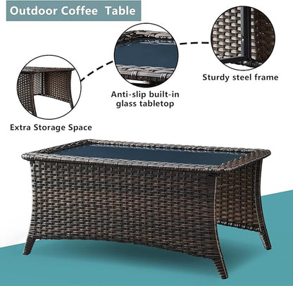 Rilyson Wicker Patio Furniture Set - 7 PC Rattan Outdoor Sectional Conversation Sets with 2 Rocking Swivel Chairs,2 Ottomans,1 Sofa,1 Loveseat and 1 Coffee Table for Porch Deck(Brown/Grey)