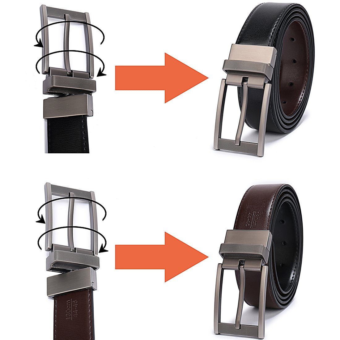 Belts for Men Reversible Leather 1.25" Waist Strap Fashion Dress Buckle Beltox(28-30,Sub-brushed Buckle Black/Brown)