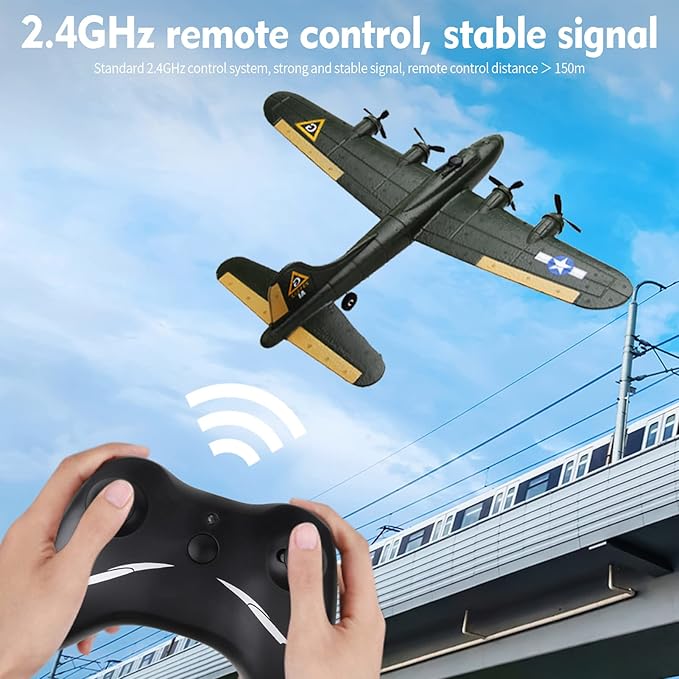 Goolsky FX817 RC Airplane B-17 Bomber Model 2 Channel RC Plane 2.4Ghz Remote Control Airplane Ready to Fly Foam Glider Fixed Wing Aircraft Flight Toys for Beginners and Adults