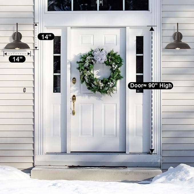 2 Pack Outdoor Barn Farmhouse Light with 14in Dome, Exterior Gooseneck Lights Fixture for House, Dark Bronze Outside Wall Mount for Porch, Patio, Entryways