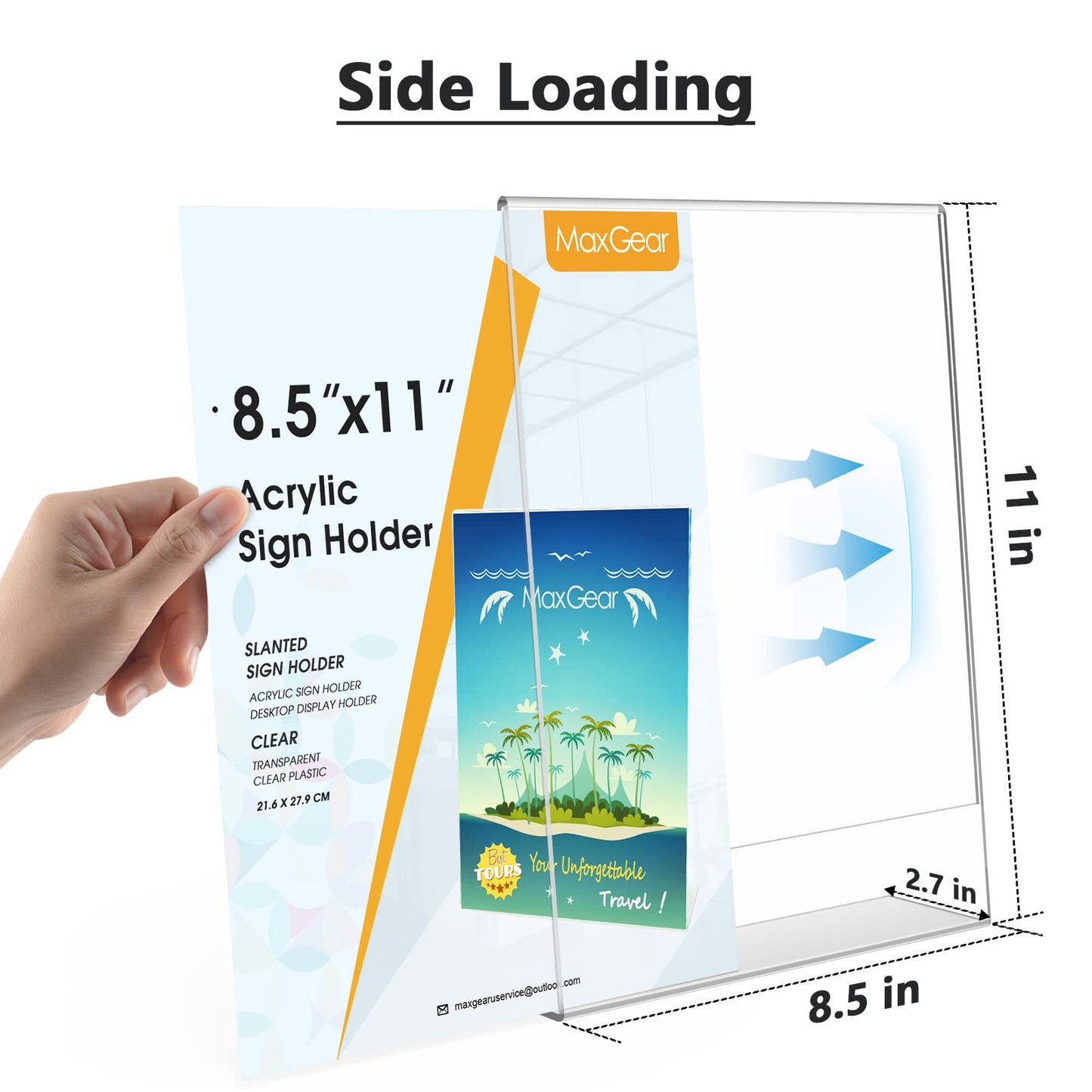 MaxGear 6 Pack Acrylic Sign Holder 8.5 X 11, Plastic Paper Holder With Vertical Slanted Back, Picture Photo Frames Display Stand Flyer and Document Organizer for Office Desktop Use