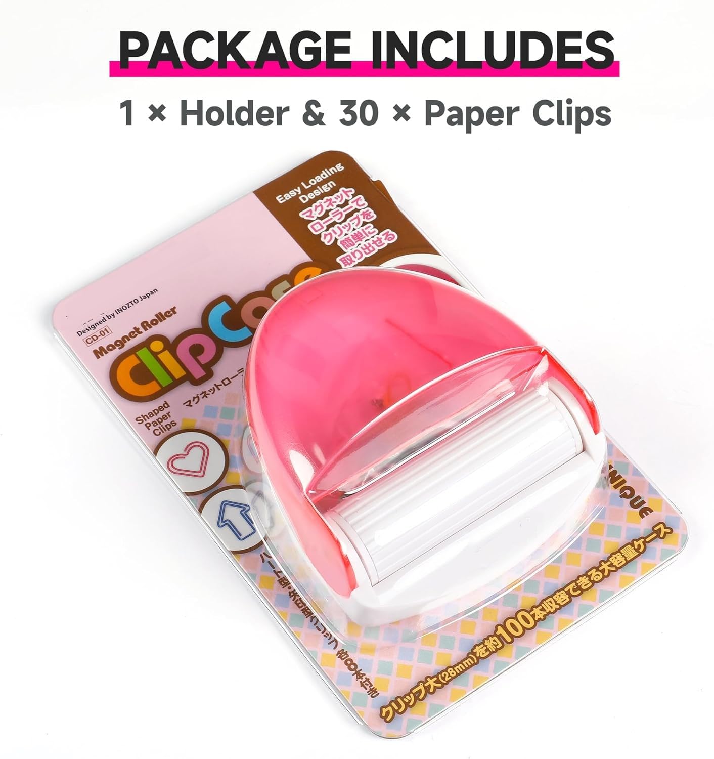 BITOSEE Paper Clip Holder, Magnetic Paper Clip Dispenser with 100pcs 28mm Pink Paper Clips, Cute Office Supplies for Desk Organizer