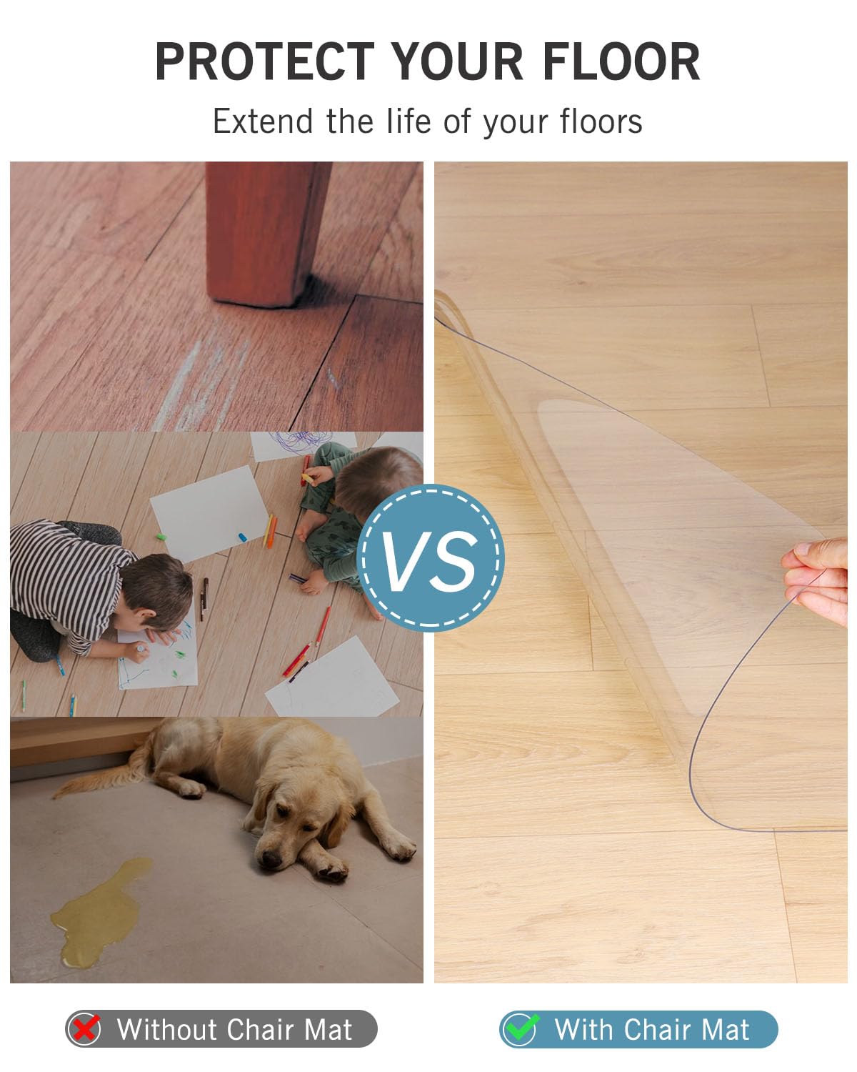 FURKIT Area Mat for Floor, 8'×10' Transparent PVC Area Rug for Home, Waterproof Durable Hard Floor Protector for Dining Room, Large Anti-Scratch Floor Mats for Bedroom, Living Room