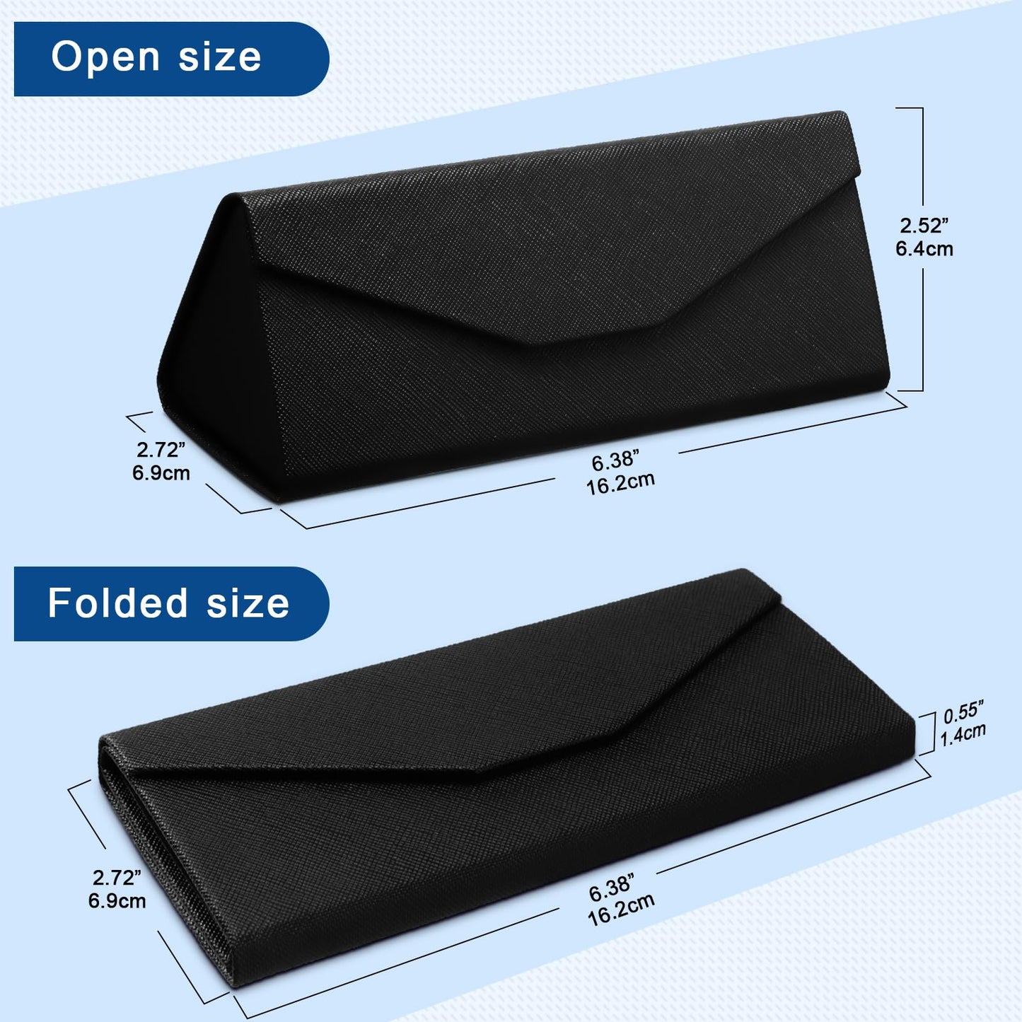 Flutesan 4 Pack Foldable Glasses Sunglasses Case PU Hard Shell Collapsible Eyeglasses Leather Case 4 Cleaning Cloths(Black Color)