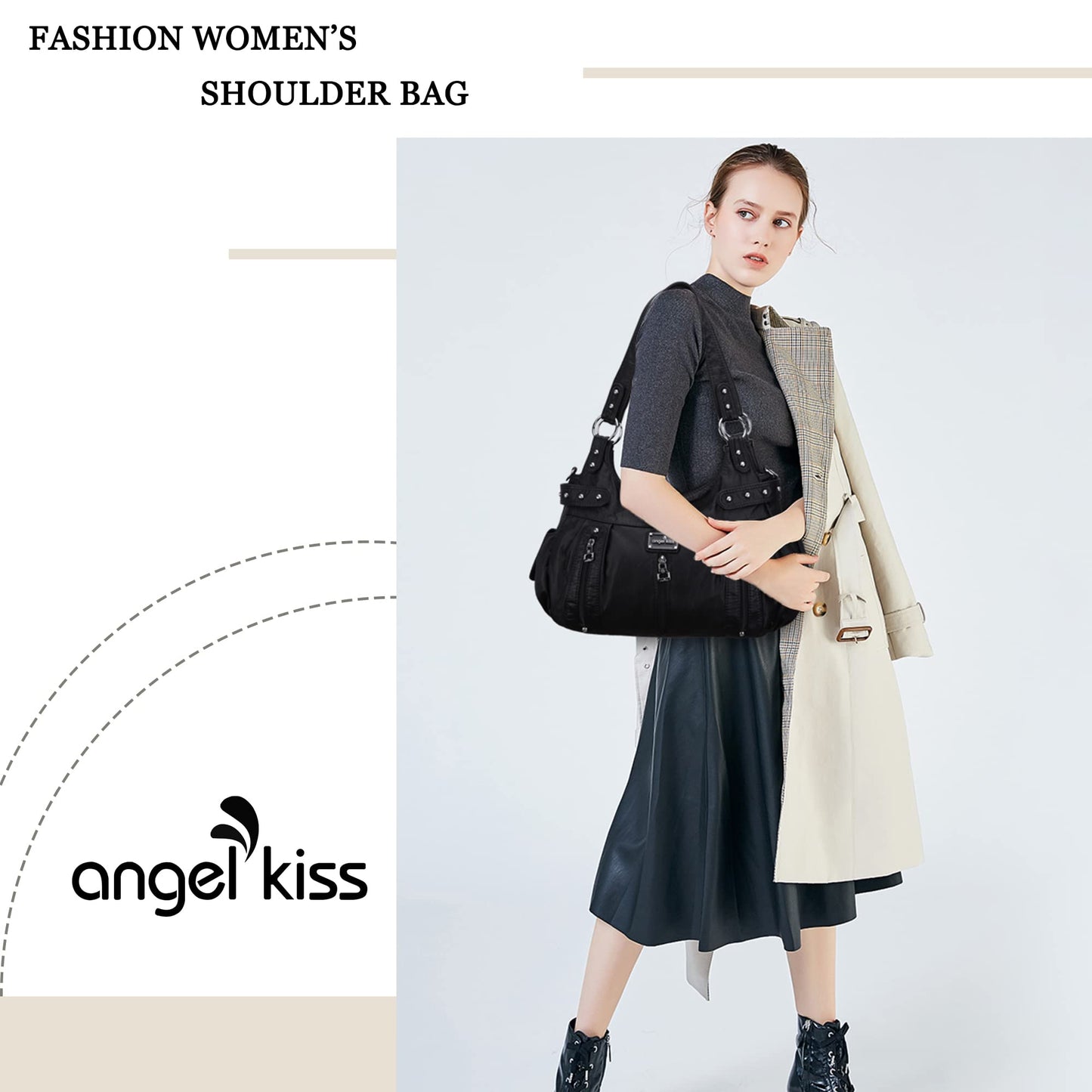 Angel Kiss Large Purses and Handbags for Women Washed Faux Leather Crossbody Hobo Satchel Shoulder Handbag Tote Purse
