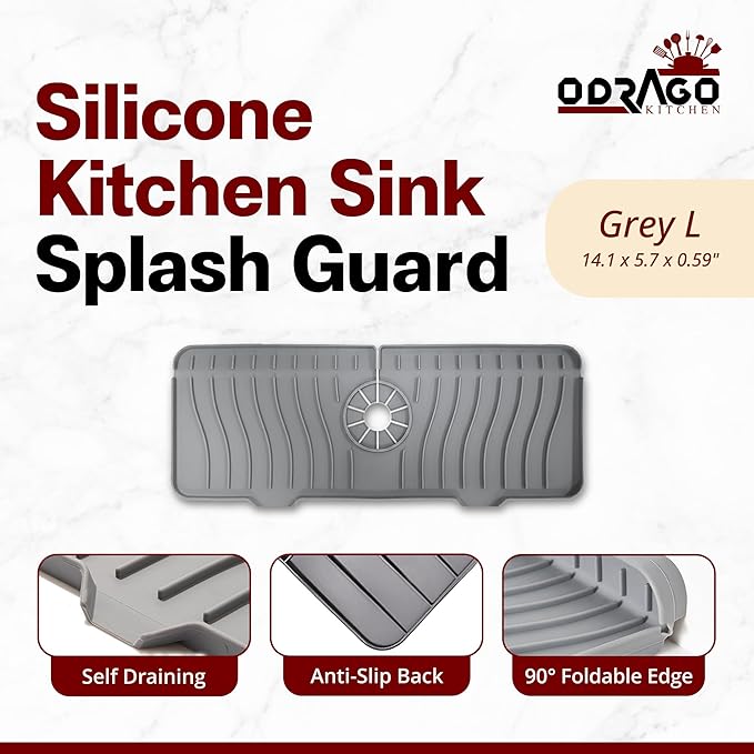 Odrago Silicone Faucet Mat, Countertop and Kitchen Sink Splash Guard, Anti-Slip