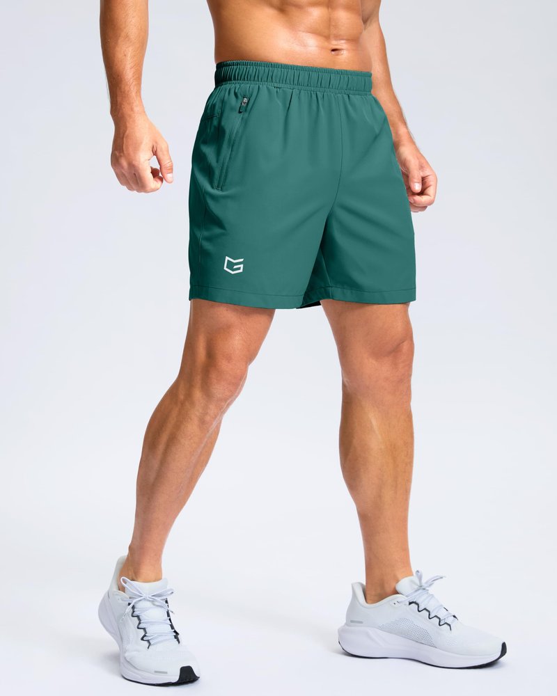 G Gradual Men's Athletic Running Shorts with Zipper Pockets Quick Dry 7"/ 5"/ 9" Workout Gym Shorts for Basketball Hiking(Rainforest Green,5S)