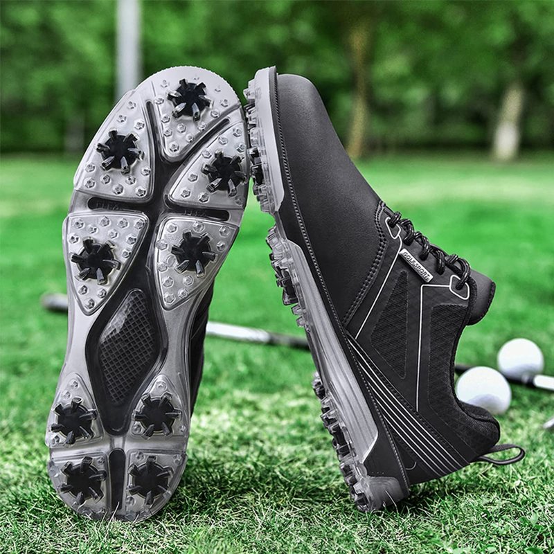 ULTIANT Men's Golf Shoes Fixed Nailless Sole Waterproof Lightweight No-Slip Walking Shoes Size7.5-14(Black,46)