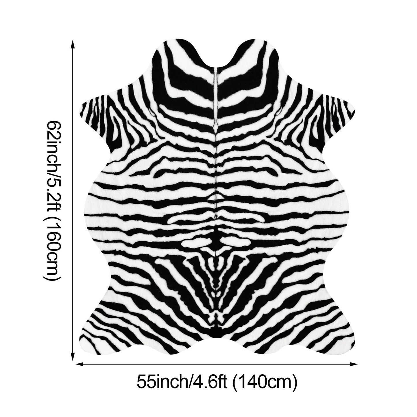 Fixseed Zebra Rug for Bedroom Living Room,4.6 x 5.2ft Western Faux Fur Animal Print Carpet Washable Rugs for Bedroom Western Decor,Black and White