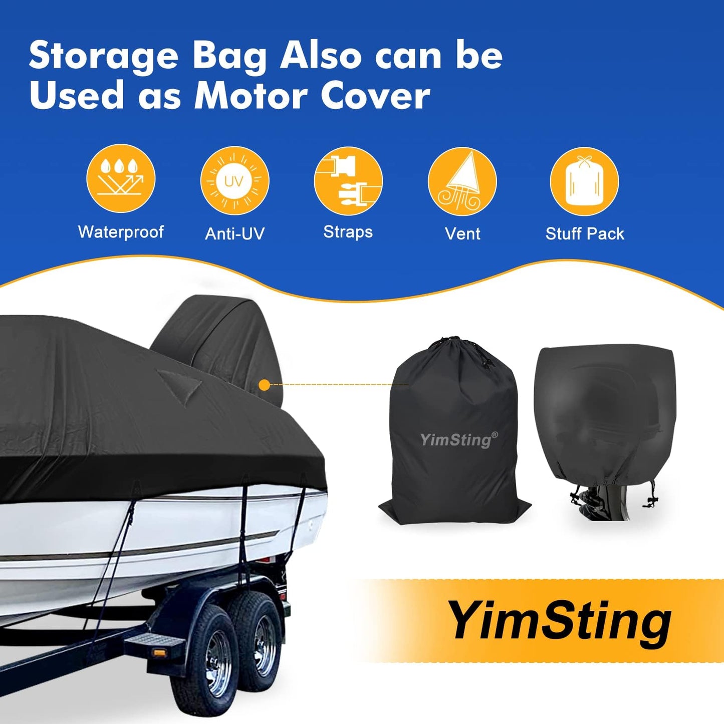 YimSting 1200D Waterproof Boat Cover - Fits 14-15.8 ft Bass, V-Hull, Tri-Hull, Fish & Ski, Runabout Bowrider Boats - Heavy Duty Canvas Black