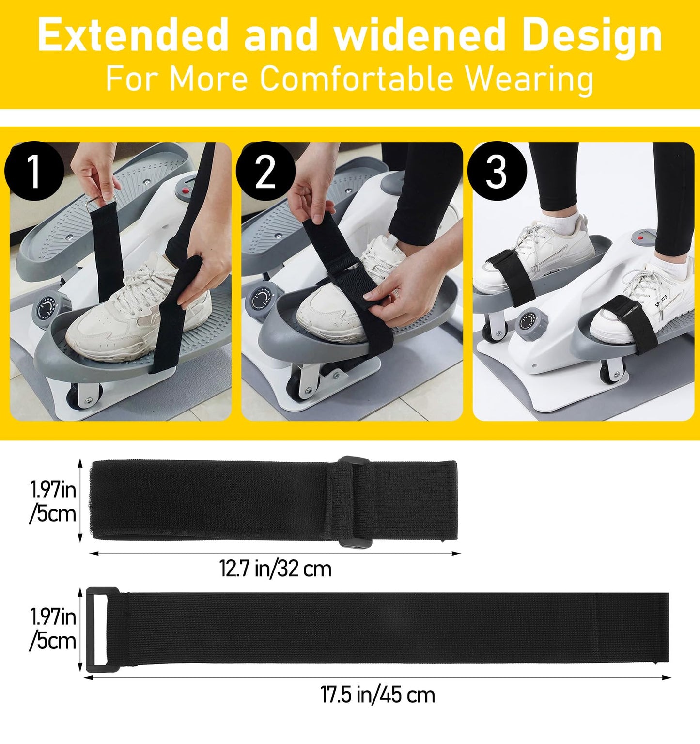 2PCS Bike Pedal Straps, Black Adjustable Leg Exerciser Traction Straps, Secure Stability for Elliptical Exercise Machine Under Desk Seniors Workout (Adjustable Length: 12.7-17.5 Inch)
