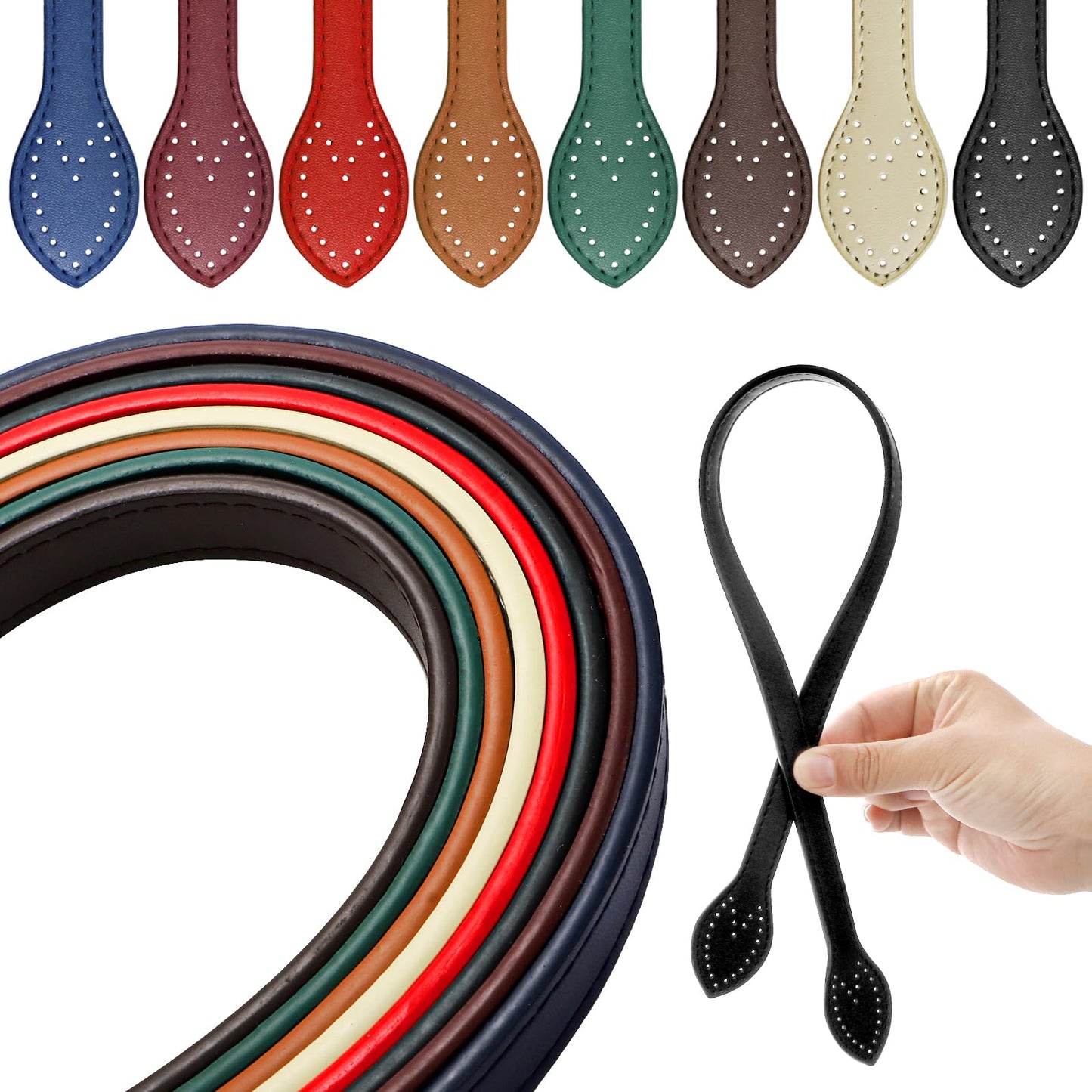 Jucoan 16 Pack 23 Inch PU Leather Purse Straps, 8 Colors Sewing on Shoulder Bag Strap Handle Replacement for DIY Crocheted Bags HandBag Purse Wallet Making Repairing