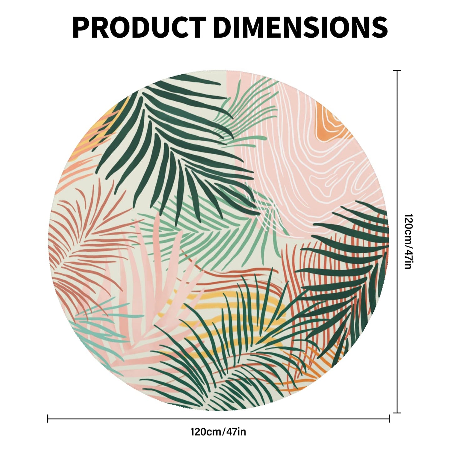 Wualmondor Modern Art Leaves Round Rugs 4ft Abstract Palm Leaf Circle Area Rug Low Pile Washable Carpet Non Slip Rubber Backing Rug Doormat for Living Room Bedroom Entryway Pink Green