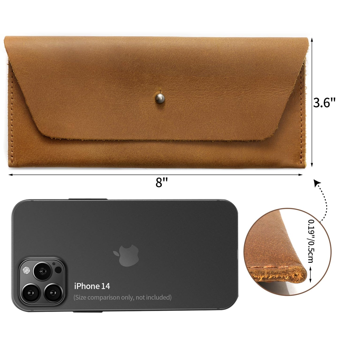 Ringsun Genuine Leather Cash Envelopes, Reusable Budget Envelope, Retro Clutch for Men & Women, Minimalist Wallet, Bourbon Brown