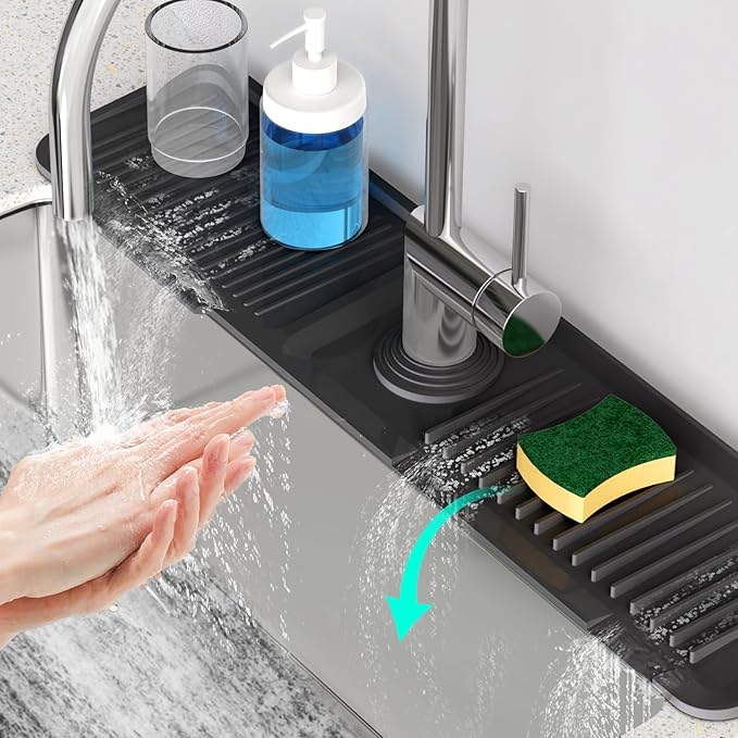 24 Inch Longer Faucet Mat for Kitchen Sink, 5° Slope Fast Self-draining