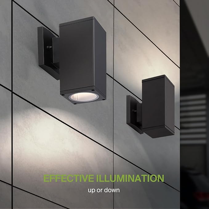 ASD 1 Light Square Outdoor Wall Light Fixture | 60W E26 Socket 120V ETL Cylinder Up Down Lights | LED/CFL/Incandescent Bulb Exterior Wall Sconce | Front Door, Porch, Patio Lighting | Bronze