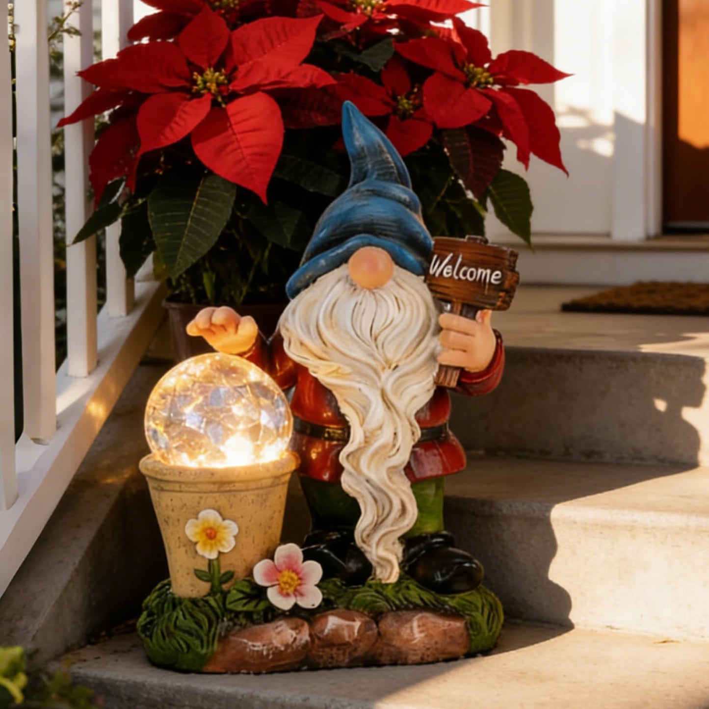 DiliComing Solar Garden Gnomes Outdoor Statues - Cute Gnome Statue with Welcome for Yard Patio Porch Lawn, Resin Gnome Figurine with Solar Light for Thanksgiving and Christmas