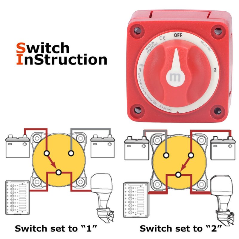 Battery Switch Boat Battery Disconnect Switch 300A 3 Position, High Sensitivity Dual Circuit Power Disconnect Cut Off Isolator for Marine Boat Car Truck Trailer RV, M Series Battery ON Off Kit