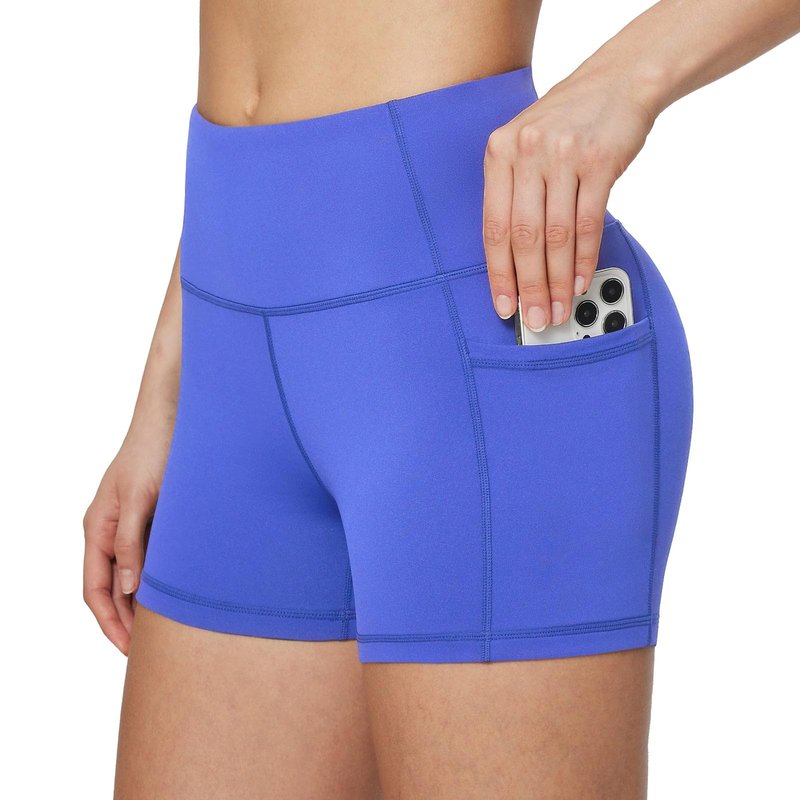 baleaf Gym Shorts Women 3" Biker Workout Yoga Spandex Running Volleyball Tummy Control Compression with Pockets Earth Blue L