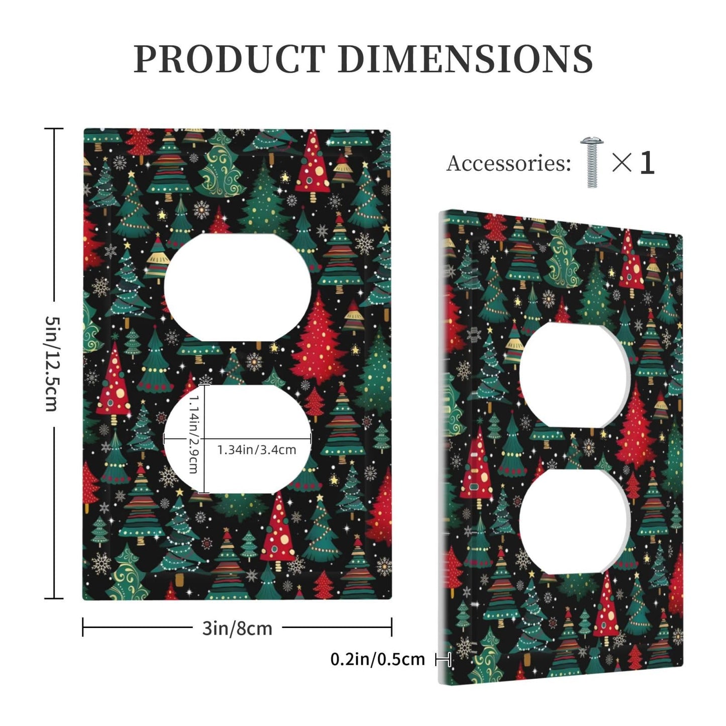 Christmas Tree Red Green Snowflakes Stars Holiday Theme Outlet Covers 1 Gang Duplex Light Switch Cover Decorative Switch Plates Electrical Receptacle Faceplate Wall Plate for Home Living Room Decor