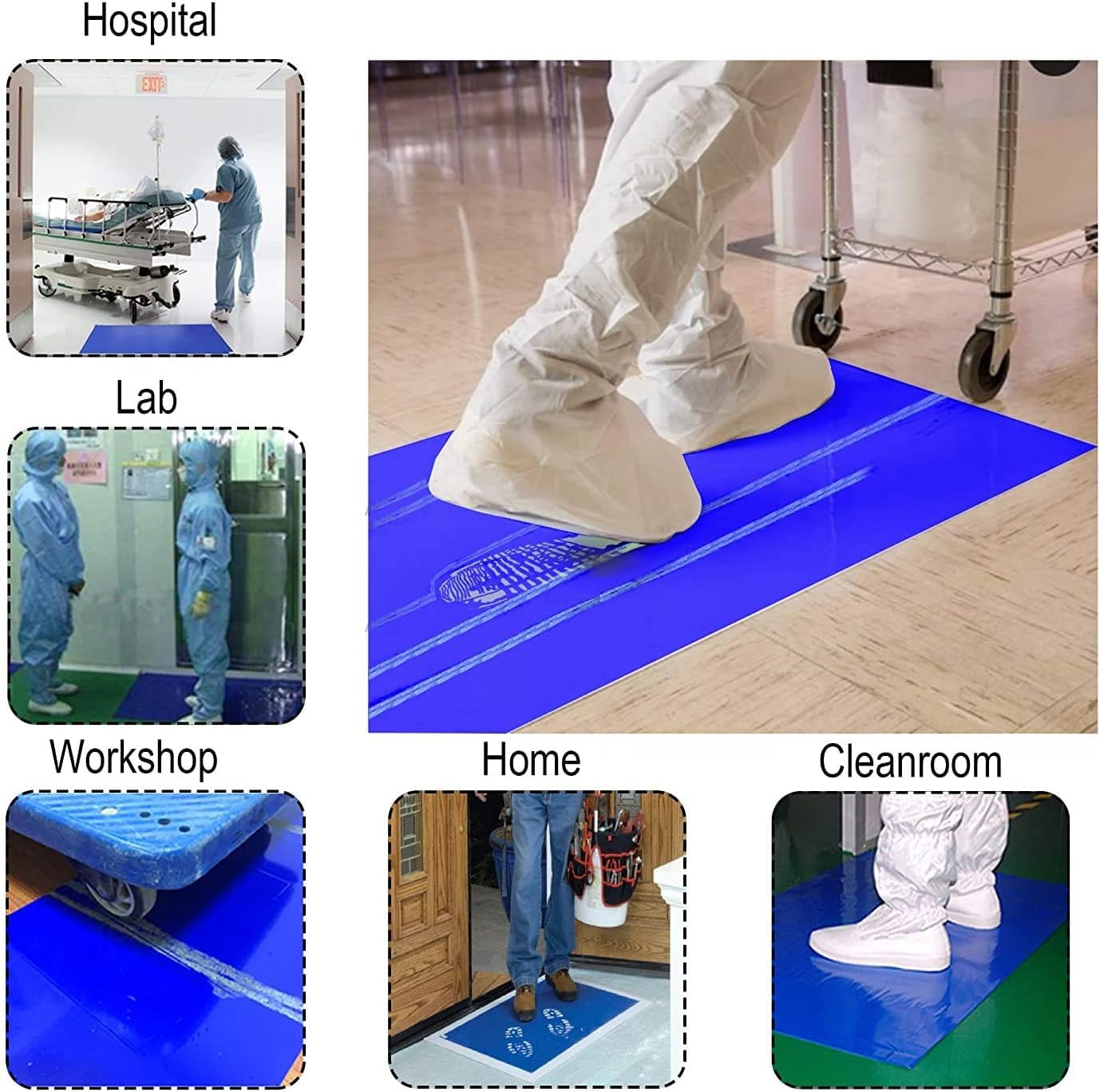 Croing Sticky Mat Tacky Pads Adhesive 17" x 23", 60 Sheets, Total Blue Cleanroom Floor Mats Remove Dirt for Laboratory Construction Hospital Shoes