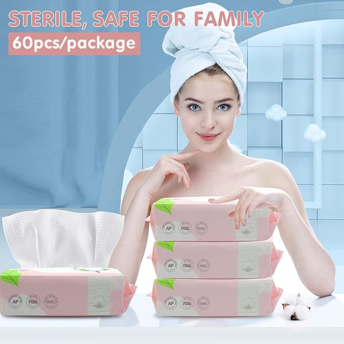 Disposable Face Towel Dry Wipes, 100% Cotton Facial Tissue, Lint Free Facial