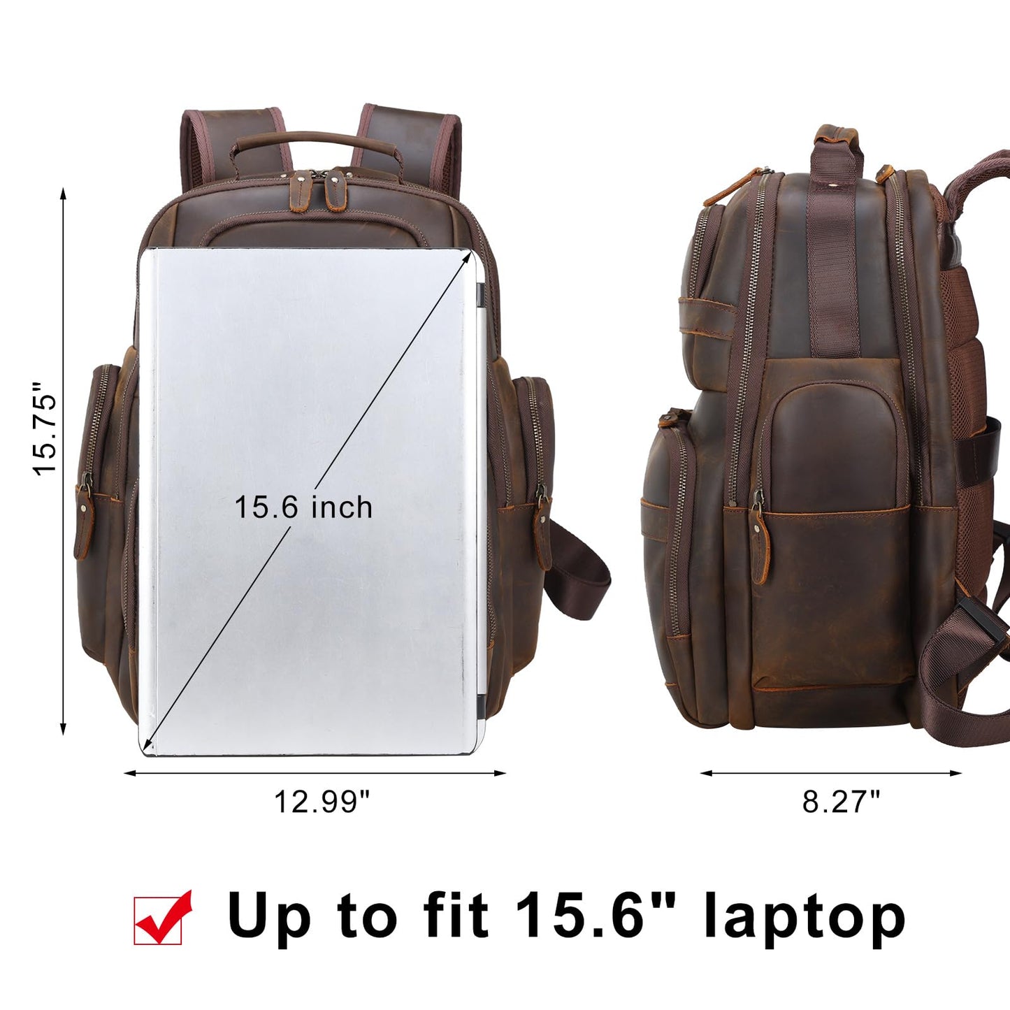 TIDING Full Grain Leather Backpack for Men 15.6 Inch Laptop Bag Large Capacity Business Travel Hiking Shoulder Daypacks