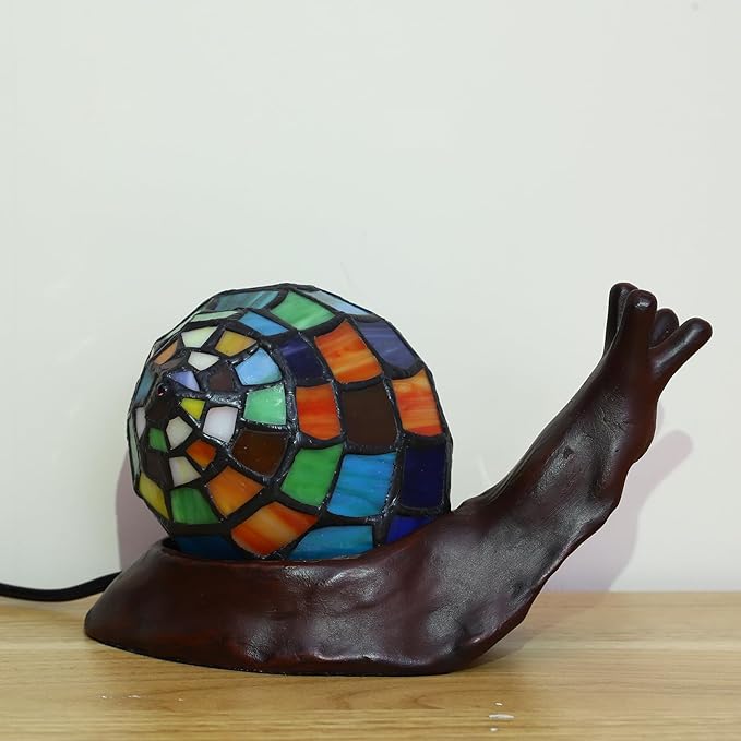 Tiffany Style Colorful Snail Accent Table Lamp Handmade Stained Glass Shade Night Light for Kids with 3 Color Temperatures LED Bulb - Ideal Gift for Home Decor(8" D x 5" W x 5" H)