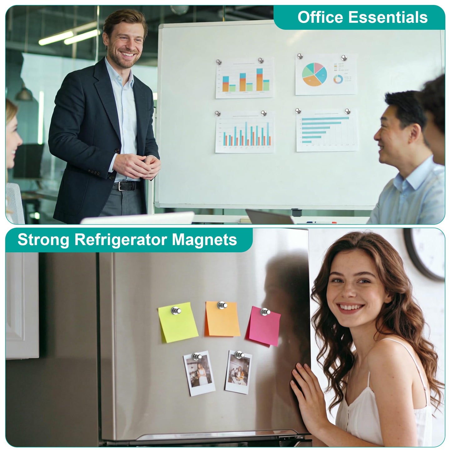 Tiergrade Metallic Magnets, Refrigerator Magnets, 48 Pack Silver Magnetic Push Pins, Strong Fridge Magnets, Multi-use Whiteboard Magnets Perfect for Kitchen Office Classroom