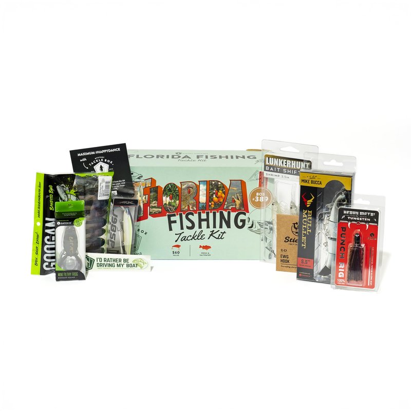 Mystery Tackle Box Florida Elite Fishing Kit – 7-9 Freshwater & Inshore Saltwater Baits for Bass, Snook, Redfish & More – Includes Exclusive Florida Decal